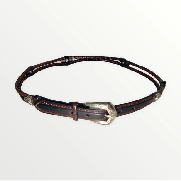 Braided Leather Western Belt  women Brown Brighton Leather Size M Vintage s-l400.jpg main image 3